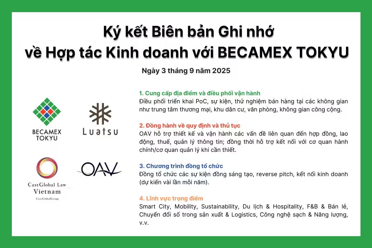 Becamex Tokyu ký kết Biên bản ghi nhớ (MOU) với Outbound Axis Việt Nam (OAV).